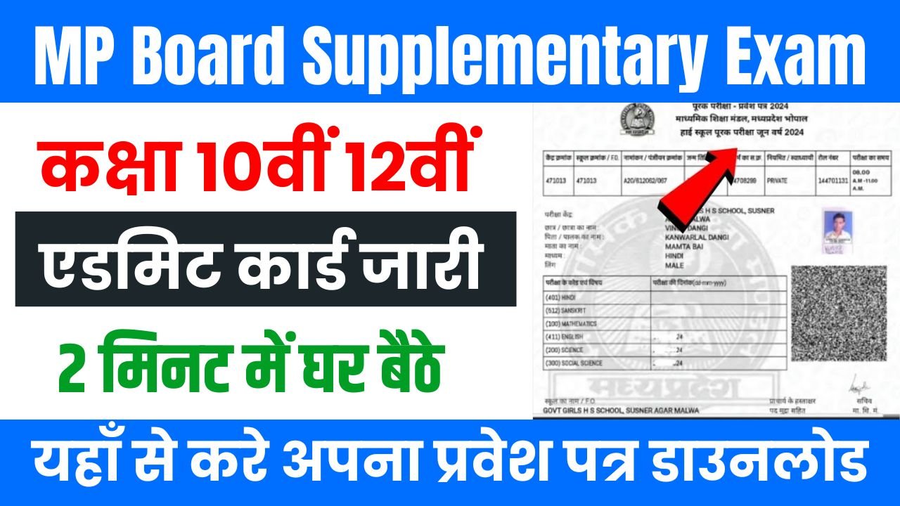 MP Board 10th 12th Supplementary Admit Card